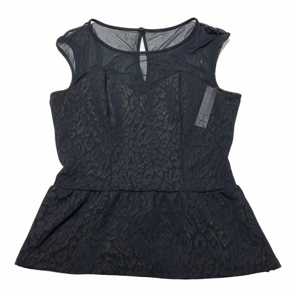 HEARTSOUL Black Sheer Mesh Leopard Peplum Blouse L